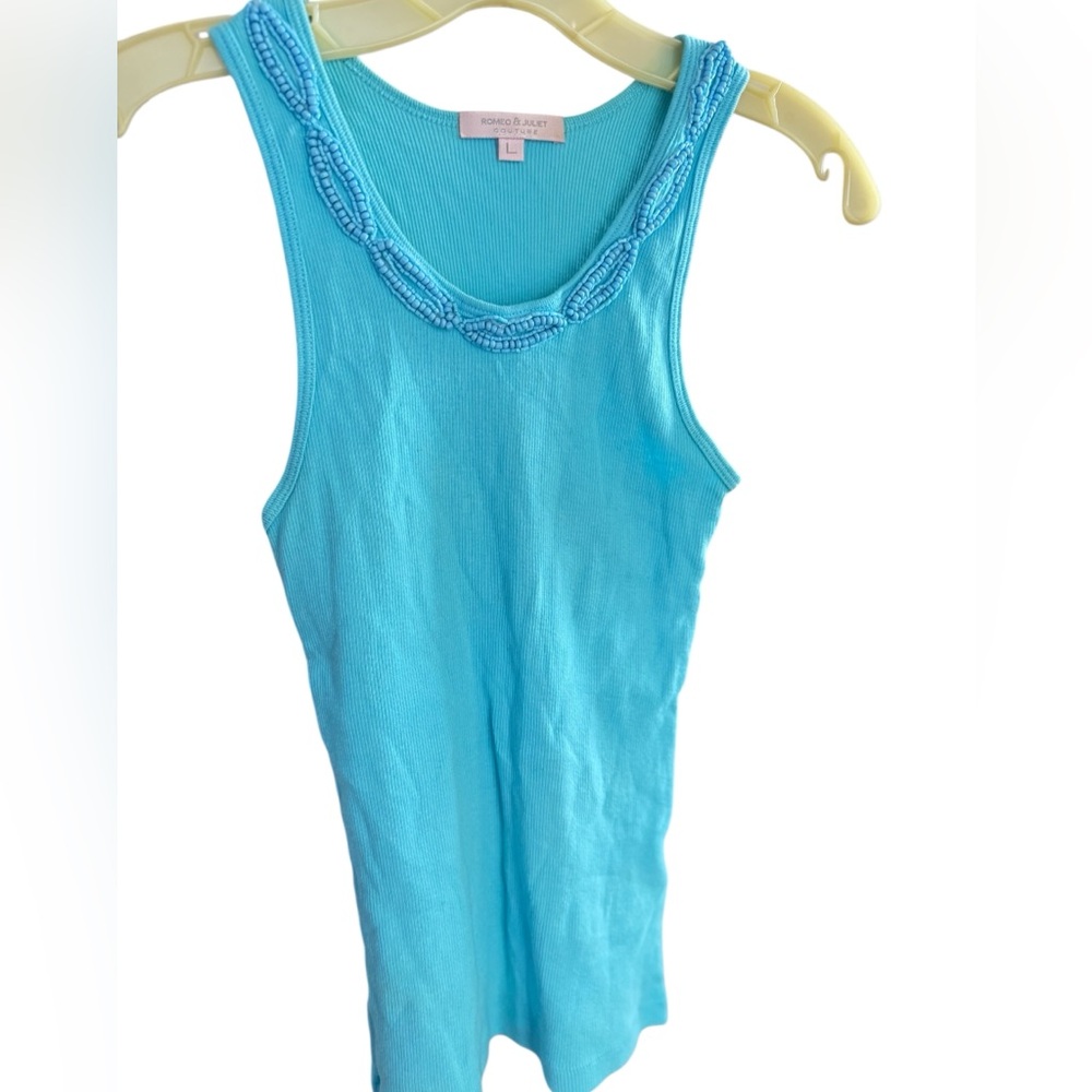 Romeo & Juliet Couture Blue Beaded Tank Top